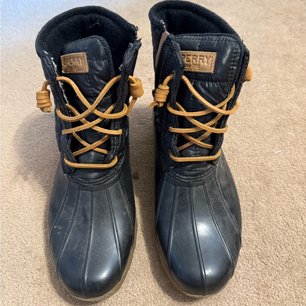 Sperry Black Boots with Brown Laces